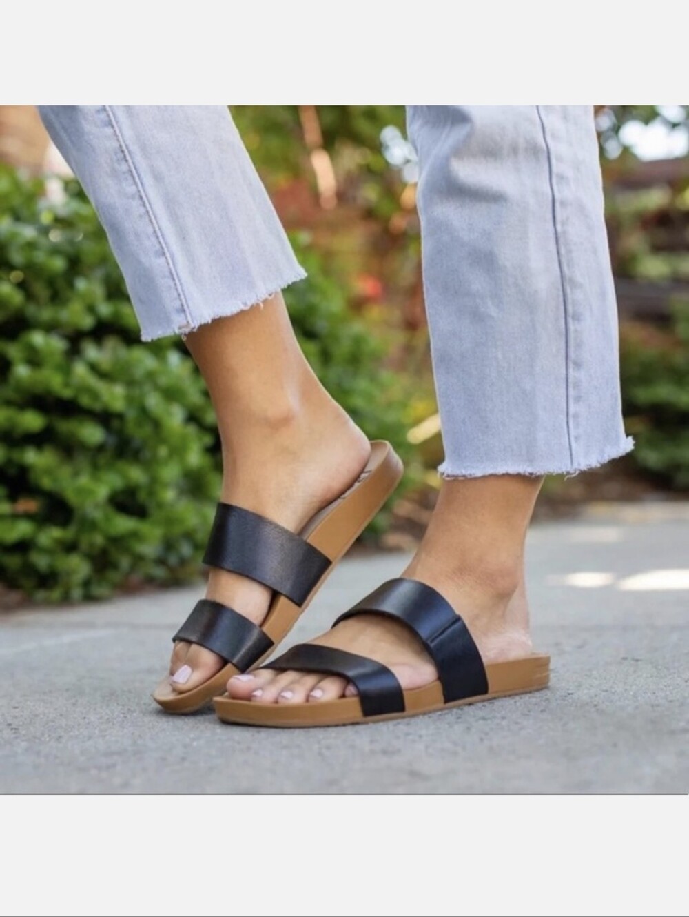 Reef Cushion Vista Sandals Black Natural Slides Size 6